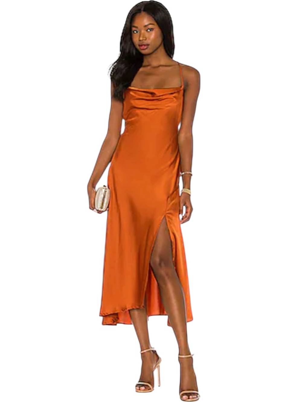 Revolve ASTR the Label Gaia in Rust Satin Midi Slip Dress Size Small